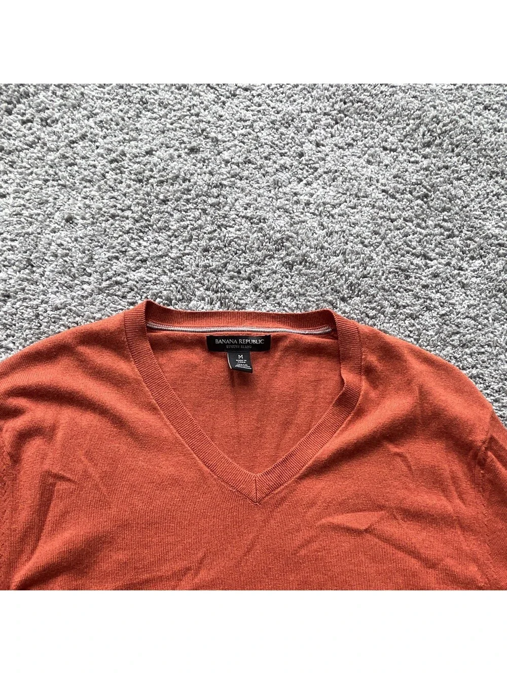 Banana Republic Orange Silk Cotton Cashmere Knit V-Neck Sweater Men’s M